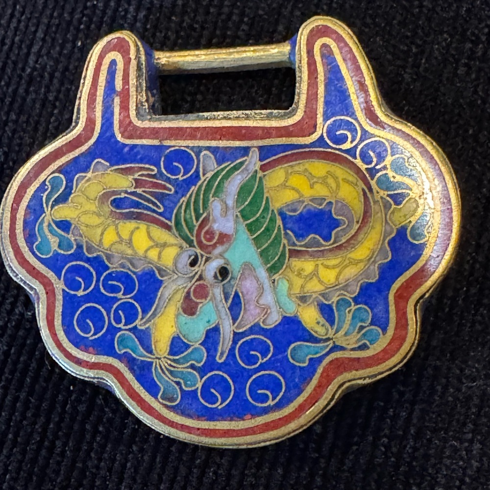 Colorful Vintage Dragon Cloisonné Longevity Lock Pendant